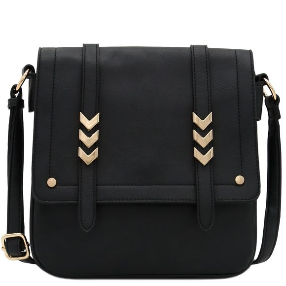 Double Compartment Large Flapover Crossbody Bag Black <3 - Picture 1 of 6
